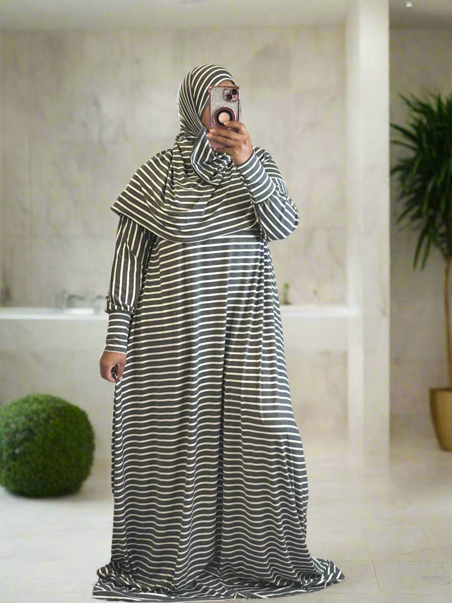 SS ABAYA SET (STONE GRAY/STRIPE) Sew Sophisticated