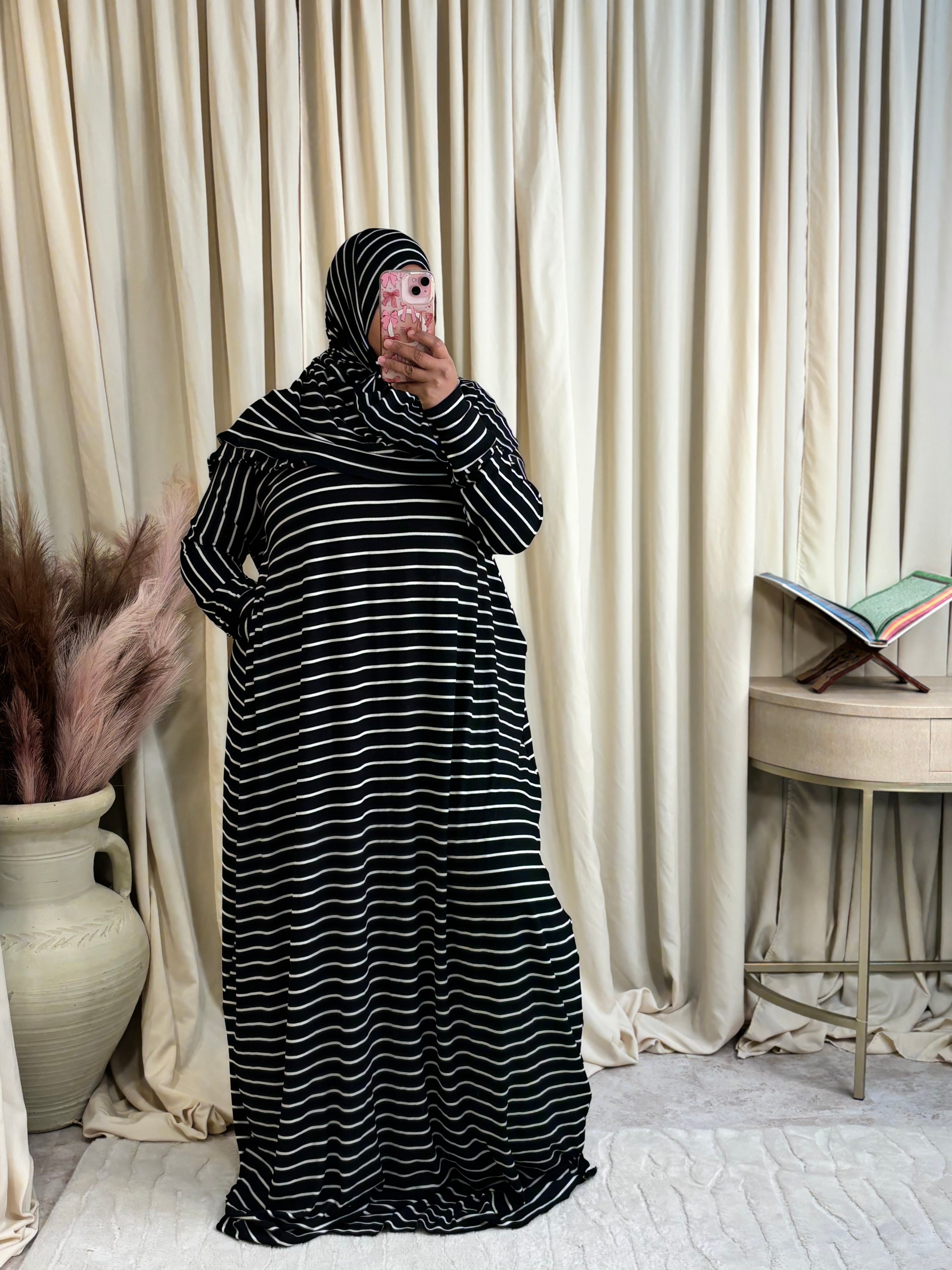 SS ABAYA SET (BLK/WHT STRIPE)