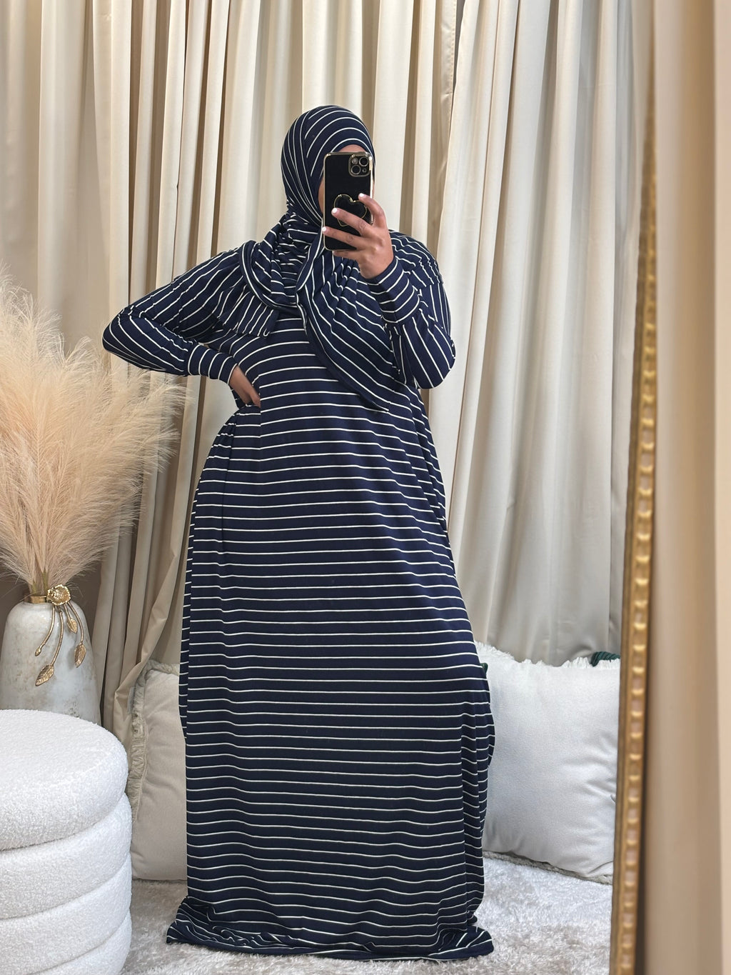 SS ABAYA SET (NAVY/WHT)