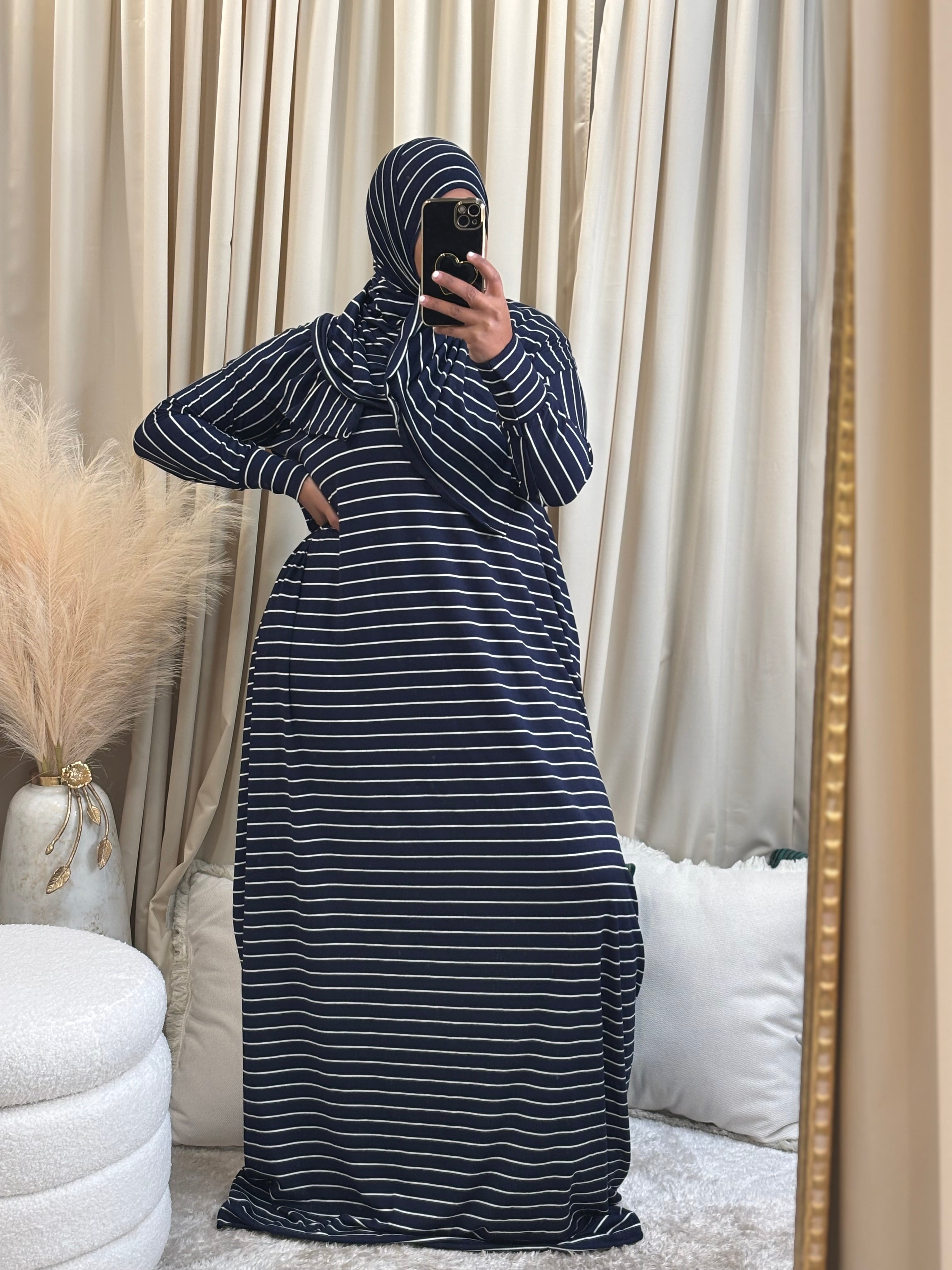 SS ABAYA SET (NAVY/WHT)