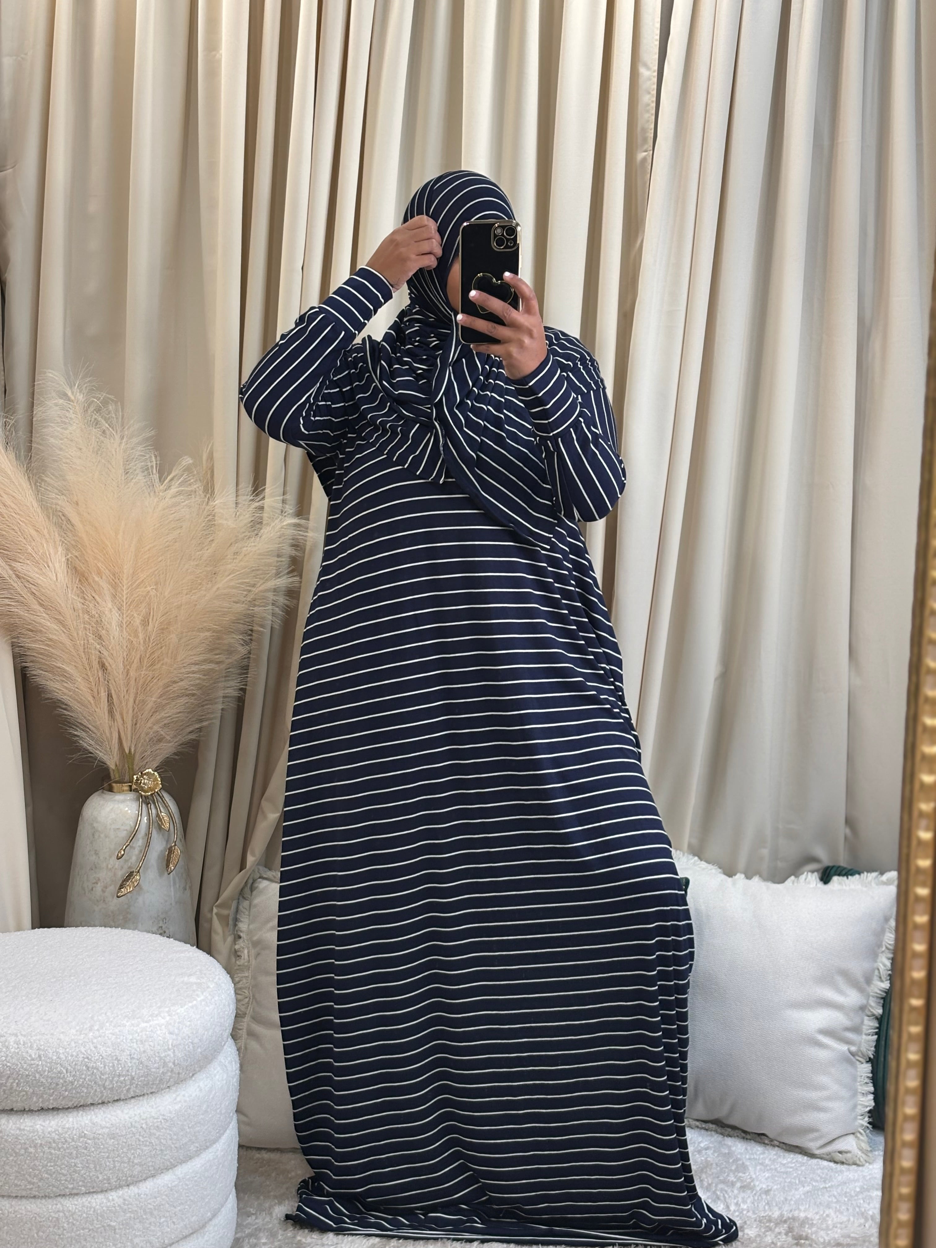 SS ABAYA SET (NAVY/WHT)