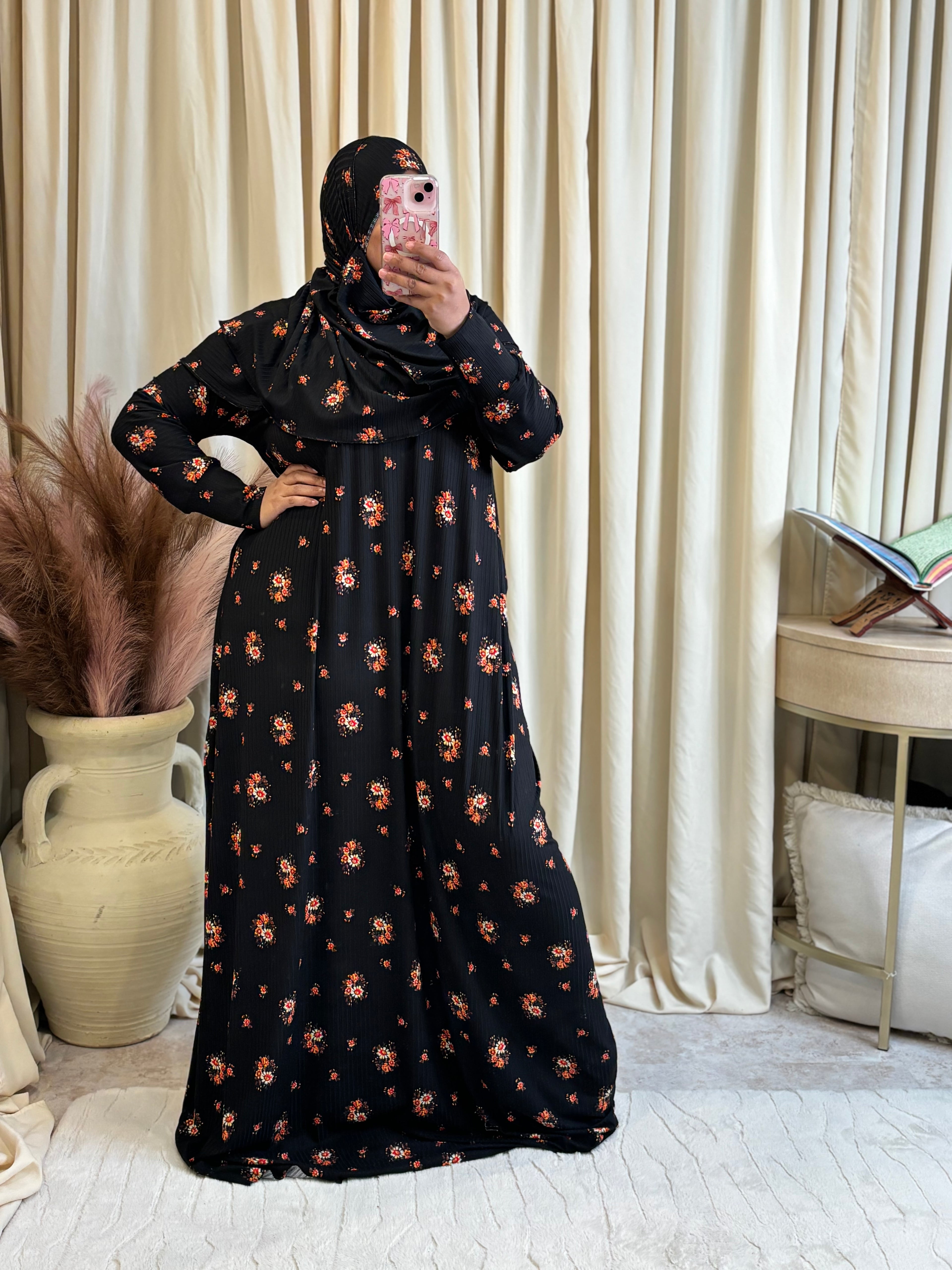SS ABAYA SET (BLK/FLOW)